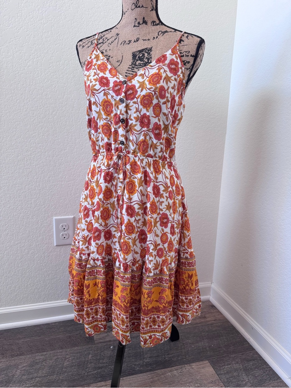 Floral Tie-Waist Sundress in Rust & Mustard